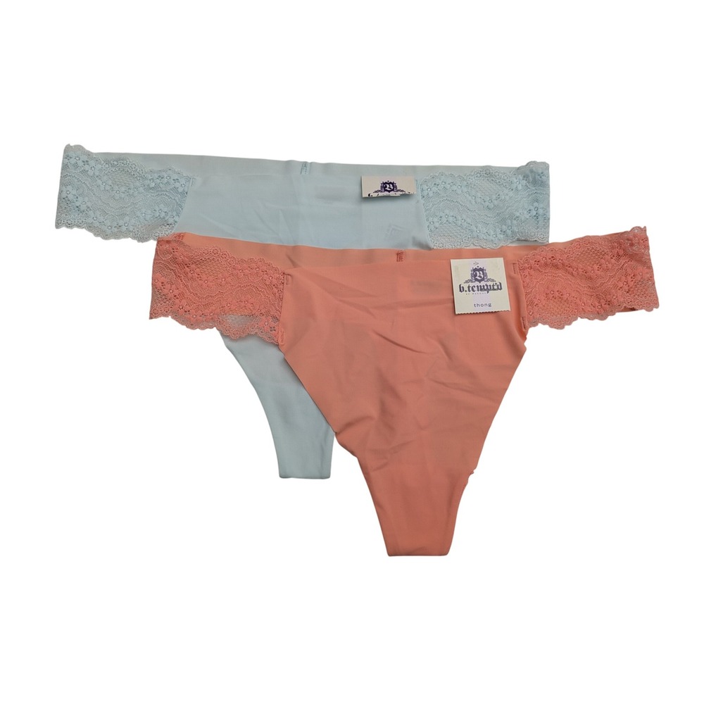 b.tempt'd 976267 b.bare Thong‎ 2 Pair Lace Size Large Light Blue Orange NWT